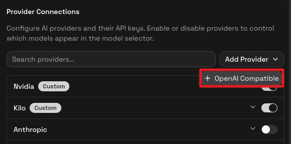 Add provider dropdown